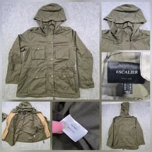 Escalier Jacket Womens Medium Green Hooded Cotton Anorak Utility Outdoor Pockets